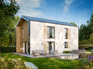 Massivhaus Einfamilienhaus 130 von BRALE Bau Schlüsselfertig ab 310200€, Satteldach-Klassiker Außenansicht 6