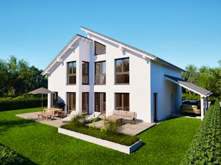 Massivhaus Entwurf CS183 von FAVORIT Massivhaus, Pultdachhaus Außenansicht 4