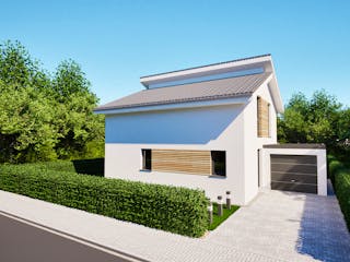 Massivhaus Entwurf CS116 von FAVORIT Massivhaus, Pultdachhaus Außenansicht 2