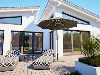 Massivhaus Entwurf CH135 von FAVORIT Massivhaus, Bungalow Außenansicht 4