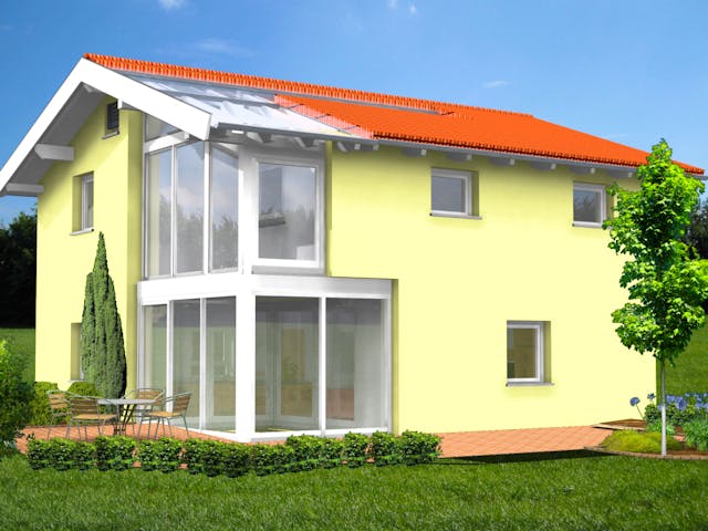Fertighaus Planungsbeispiel 120H20 von Bio-Solar-Haus Schlüsselfertig ab 406378€, Satteldach-Klassiker Außenansicht 1