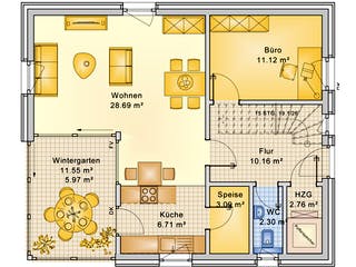 Fertighaus Planungsbeispiel 125H15 von Bio-Solar-Haus Schlüsselfertig ab 360917€, Satteldach-Klassiker Grundriss 1
