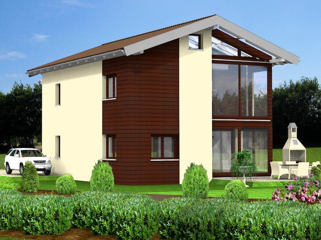 Fertighaus Planungsbeispiel 128H20 von Bio-Solar-Haus Schlüsselfertig ab 371094€, Satteldach-Klassiker Außenansicht 1