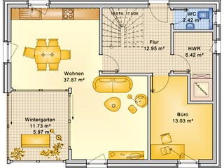 Fertighaus Planungsbeispiel 139H15 von Bio-Solar-Haus Schlüsselfertig ab 370110€, Satteldach-Klassiker Grundriss 1