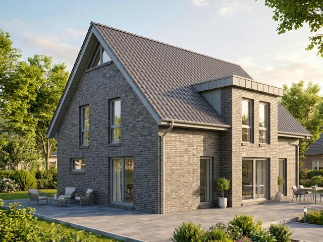 Massivhaus Friesengiebel 171 von AMR-Wohnbau Schlüsselfertig ab 352000€, Satteldach-Klassiker Außenansicht 1