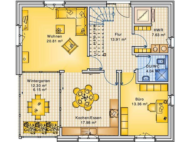 Fertighaus Planungsbeispiel 151H15 von Bio-Solar-Haus Schlüsselfertig ab 397320€, Satteldach-Klassiker Grundriss 1