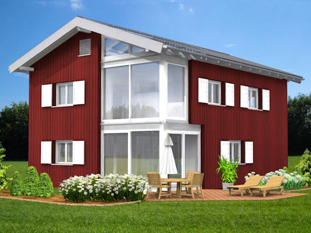 Fertighaus Planungsbeispiel 152H20 von Bio-Solar-Haus Schlüsselfertig ab 459750€, Satteldach-Klassiker Außenansicht 1