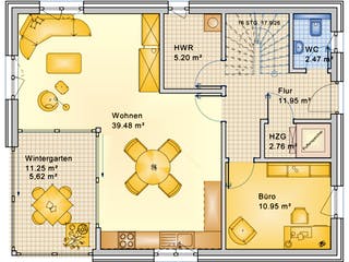 Fertighaus Planungsbeispiel 152H20 von Bio-Solar-Haus Schlüsselfertig ab 389619€, Satteldach-Klassiker Grundriss 1