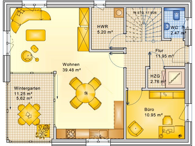 Fertighaus Planungsbeispiel 152H20 von Bio-Solar-Haus Schlüsselfertig ab 389619€, Satteldach-Klassiker Grundriss 1