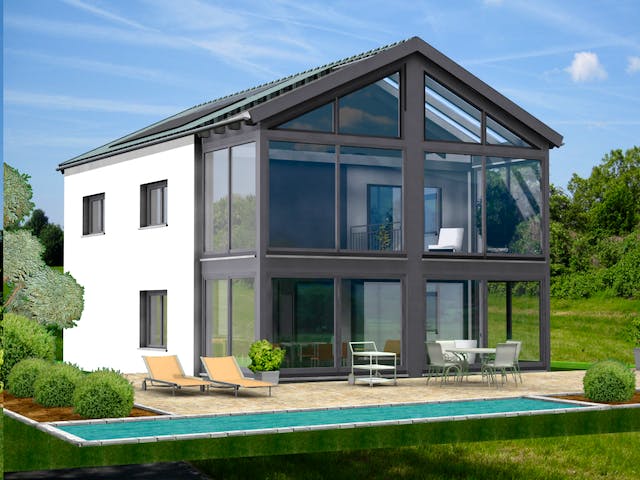 Fertighaus Planungsbeispiel 154H20 von Bio-Solar-Haus Schlüsselfertig ab 396313€, Satteldach-Klassiker Außenansicht 1