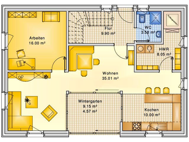 Fertighaus Planungsbeispiel 158H15 von Bio-Solar-Haus Schlüsselfertig ab 391699€, Satteldach-Klassiker Grundriss 1