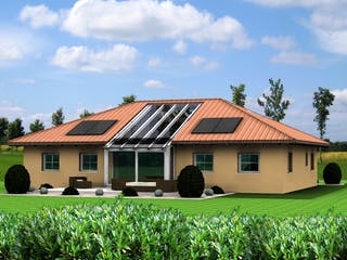 Fertighaus Planungsbeispiel 160H10 von Bio-Solar-Haus Schlüsselfertig ab 411471€, Bungalow Außenansicht 1
