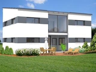 Fertighaus Planungsbeispiel 168H20 von Bio-Solar-Haus Schlüsselfertig ab 410161€, Pultdachhaus Außenansicht 1