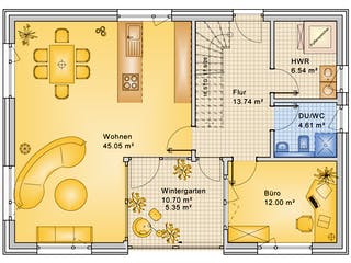 Fertighaus Planungsbeispiel 168H20 von Bio-Solar-Haus Schlüsselfertig ab 410161€, Pultdachhaus Grundriss 1