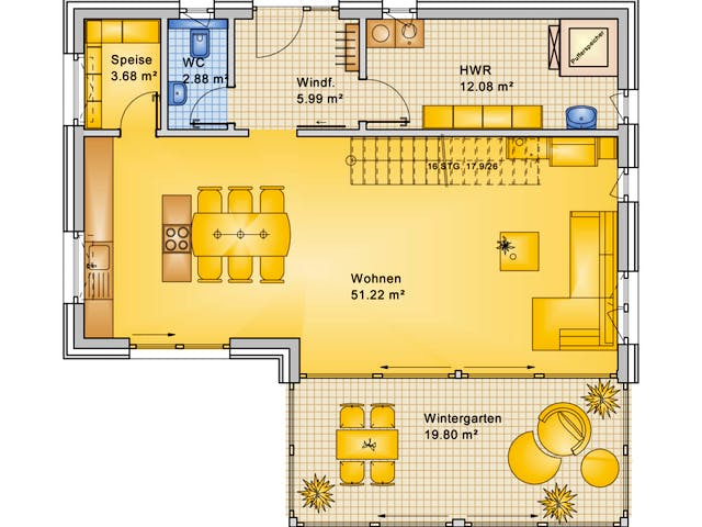 Fertighaus Planungsbeispiel 170H20 von Bio-Solar-Haus Schlüsselfertig ab 415133€, Satteldach-Klassiker Grundriss 1