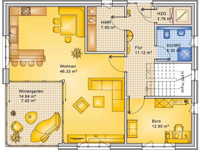 Fertighaus Planungsbeispiel 183H20 von Bio-Solar-Haus Schlüsselfertig ab 442075€, Satteldach-Klassiker Grundriss 1