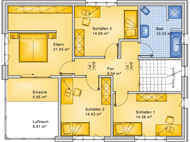 Fertighaus Planungsbeispiel 183H20 von Bio-Solar-Haus Schlüsselfertig ab 442075€, Satteldach-Klassiker Grundriss 2