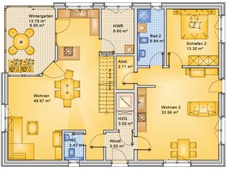 Fertighaus Planungsbeispiel 252H20 von Bio-Solar-Haus Schlüsselfertig ab 585711€, Satteldach-Klassiker Grundriss 1