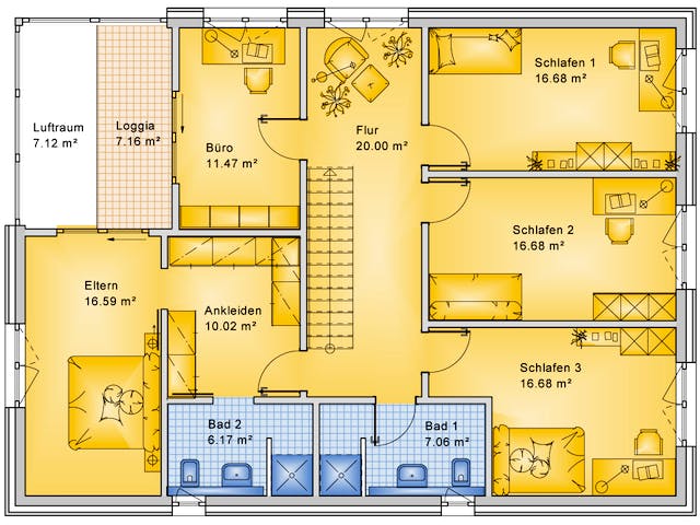 Fertighaus Planungsbeispiel 252H20 von Bio-Solar-Haus Schlüsselfertig ab 585711€, Satteldach-Klassiker Grundriss 2