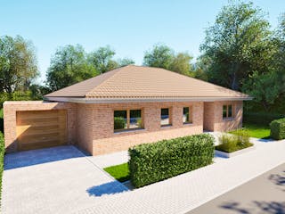 Massivhaus Entwurf CH122 von FAVORIT Massivhaus, Bungalow Außenansicht 3