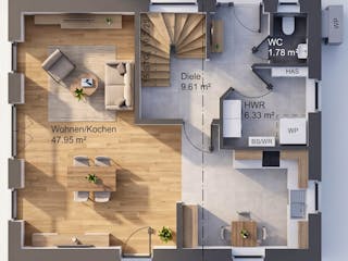 Massivhaus Satteldach 131 von AMR-Wohnbau Schlüsselfertig ab 291000€, Satteldach-Klassiker Grundriss 1