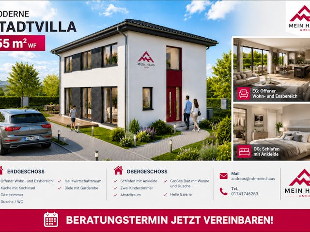 Massivhaus Stadtvilla 155 von Mein Haus Bausysteme, Stadtvilla Außenansicht 1