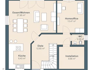 Fertighaus Aktionshaus Hans Weber Edition 2 von WeberHaus Ausbauhaus ab 315000€, Satteldach-Klassiker Grundriss 1