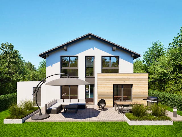 Massivhaus Entwurf SL157 von FAVORIT Massivhaus, Satteldach-Klassiker Außenansicht 1