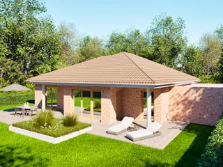 Massivhaus Entwurf CH122 von FAVORIT Massivhaus, Bungalow Außenansicht 1