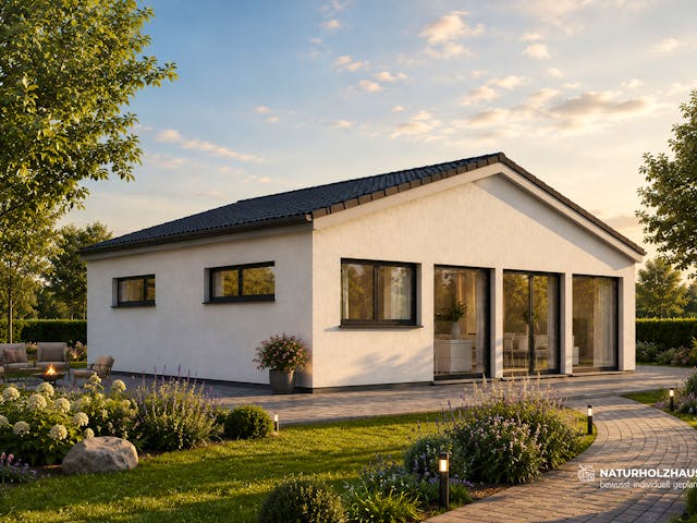 Fertighaus Einfamilienhaus Premium 88_SD von Naturholzhaus Bayern, Bungalow Außenansicht 1