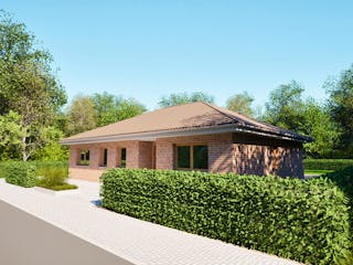 Massivhaus Entwurf CH122 von FAVORIT Massivhaus, Bungalow Außenansicht 5