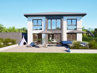 Massivhaus Entwurf CL178 von FAVORIT Massivhaus, Stadtvilla Außenansicht 1