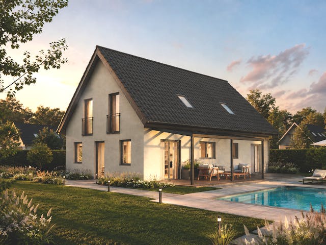 Massivhaus ICON 4.25 Aktionshaus von Dennert Massivhaus Ausbauhaus ab 241190€, Satteldach-Klassiker Außenansicht 1