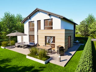 Massivhaus Entwurf SL157 von FAVORIT Massivhaus, Satteldach-Klassiker Außenansicht 5