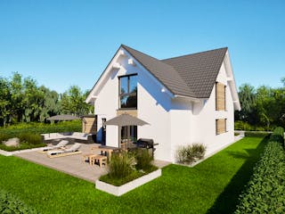 Massivhaus Entwurf SL168 von FAVORIT Massivhaus, Satteldach-Klassiker Außenansicht 3