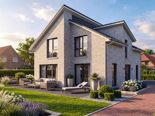 Massivhaus Pult 178 von AMR-Wohnbau Schlüsselfertig ab 390000€, Pultdachhaus Außenansicht 1
