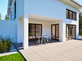Massivhaus Entwurf CS211 von FAVORIT Massivhaus, Pultdachhaus Außenansicht 3