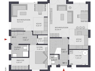 Massivhaus Entwurf PR152/58 von FAVORIT Massivhaus, Satteldach-Klassiker Grundriss 1