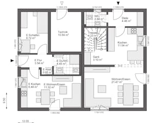 Fertighaus White&Black 190 von WHITE&BLACK Fertighäuser Ausbauhaus ab 235402€, Satteldach-Klassiker Grundriss 1