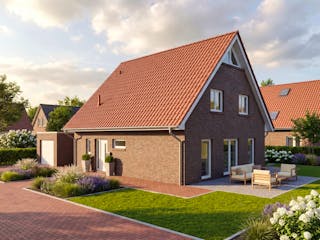 Massivhaus Satteldach 136 von AMR-Wohnbau Schlüsselfertig ab 300000€, Satteldach-Klassiker Außenansicht 1