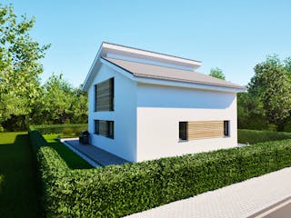 Massivhaus Entwurf CS116 von FAVORIT Massivhaus, Pultdachhaus Außenansicht 3
