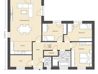 Massivhaus Bungalow 330 von BRALE Bau, Bungalow Grundriss 1