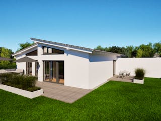 Massivhaus Entwurf CH135 von FAVORIT Massivhaus, Bungalow Außenansicht 3