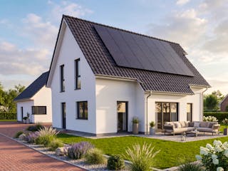 Massivhaus Satteldach 163 von AMR-Wohnbau Schlüsselfertig ab 330000€, Satteldach-Klassiker Außenansicht 2