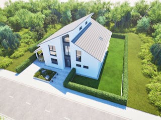 Massivhaus Entwurf CS183 von FAVORIT Massivhaus, Pultdachhaus Außenansicht 8