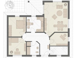Massivhaus Winkelbungalow Ahlbeck von ROTH MASSIVHAUS Schlüsselfertig ab 332000€, Bungalow Grundriss 1