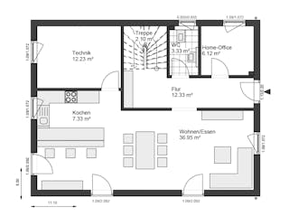 Fertighaus White&Black 160 von WHITE&BLACK Fertighäuser Ausbauhaus ab 186541€, Satteldach-Klassiker Grundriss 1