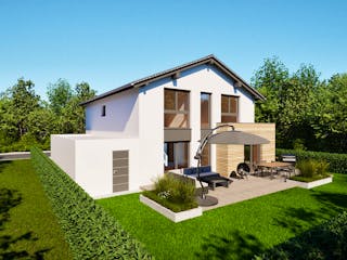Massivhaus Entwurf SL157 von FAVORIT Massivhaus, Satteldach-Klassiker Außenansicht 4