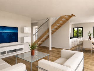 Fertighaus Einfamilienhaus Premium 124 von Naturholzhaus Bayern, Satteldach-Klassiker Innenansicht 1