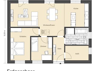 Massivhaus Bungalow 300 von BRALE Bau Schlüsselfertig ab 211500€, Bungalow Grundriss 1